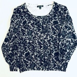 PRE-OWNED TOP KNITS CARDIGAN SWEATER FLOWER PATTERN BLACK & WHITE SZ: XL